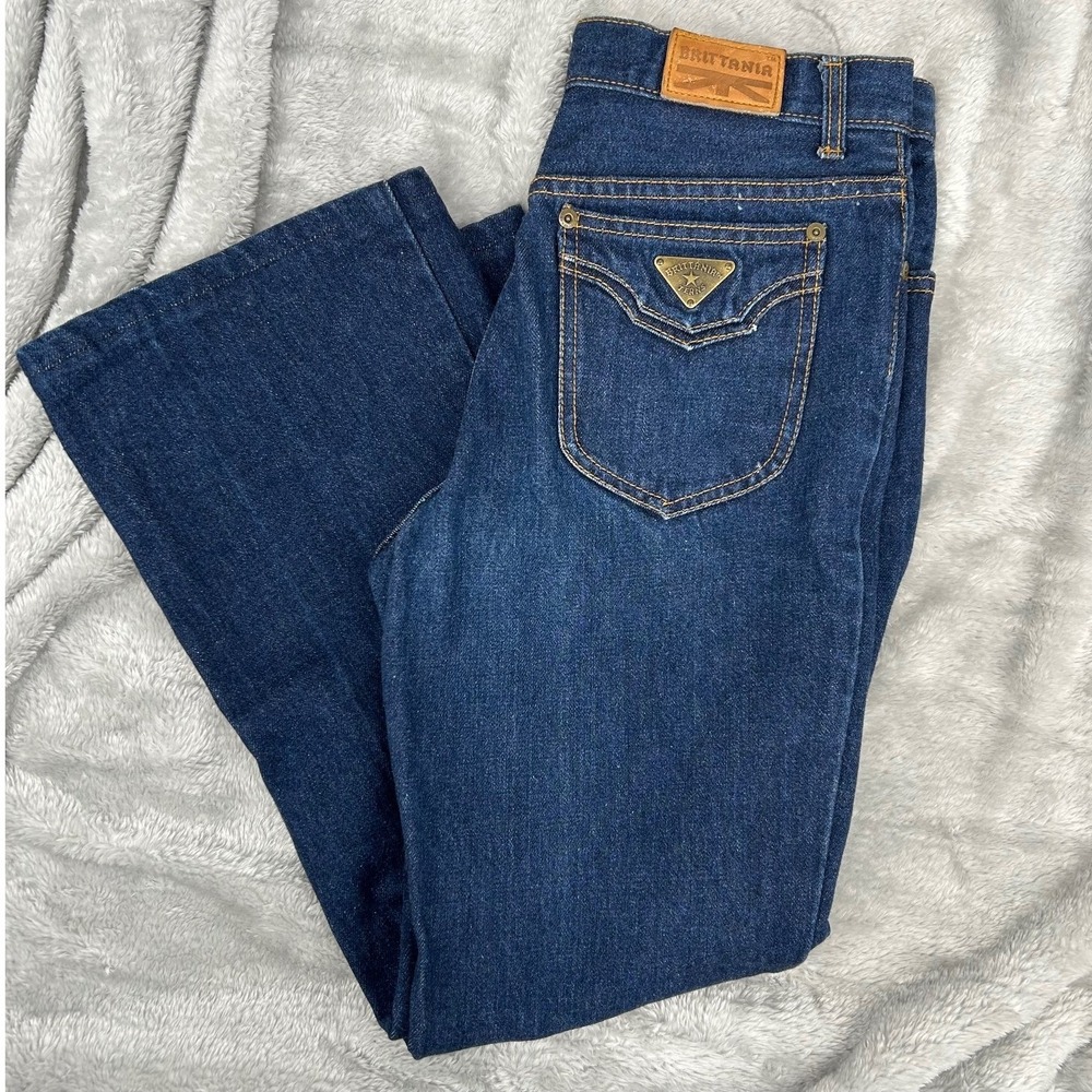 Vintage Brittania Jeans Women Dark Wash Flared Bootcut Denim Retro High Rise